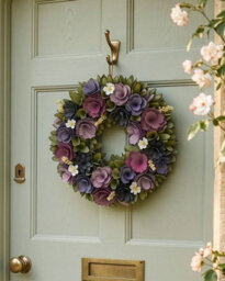 Dibor Lilac Summer Floral Wreath - 30 Cm Decorative Artificial Flower Wreath With Woodchip Flowers And Gypsophila - thumbnail 3