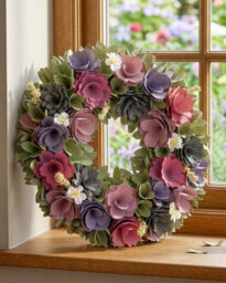 Dibor Lilac Summer Floral Wreath - 30 Cm Decorative Artificial Flower Wreath With Woodchip Flowers And Gypsophila - thumbnail 2