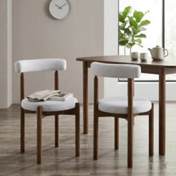 Skara Set Of 2 Beige Textured Fabric Dining Chairs With Walnut Effect Solid Wood Frame - thumbnail 9