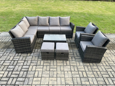 Fimous 10 Seater High Back Outdoor Garden Furniture Set Rattan Corner Sofa Set With Rectangular Coffee Table - image 1