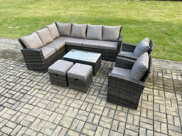Fimous 10 Seater High Back Outdoor Garden Furniture Set Rattan Corner Sofa Set With Rectangular Coffee Table - thumbnail 2