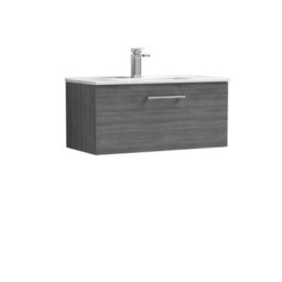 Balterley  Contemporary Bathroom 1 Soft Close Drawer & Minimalist Wall Hung Vanity Unit Basin, Anthracite Woodgrain, 800mm - thumbnail 1