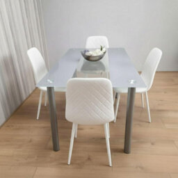 Kosy Koala Modern Grey Dining Table Set With 4 White Faux Leather Chairs Kitchen Dining Furniture Set - thumbnail 1