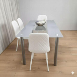 Kosy Koala Modern Grey Dining Table Set With 4 White Faux Leather Chairs Kitchen Dining Furniture Set - thumbnail 2