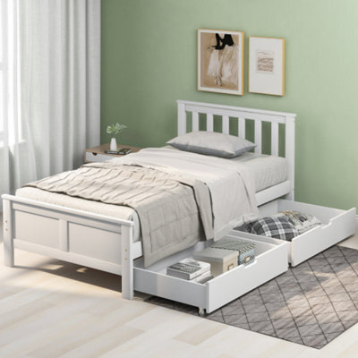 Abrihome Wooden Solid White Pine Storage Bed With Drawers Bed Furniture Frame For Adults, Kids, Teenagers 3Ft Single 190X90Cm - image 1