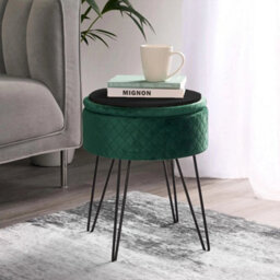 Round Velvet Foot Stool Ottoman With Storage Lid Hairpin Legs Pouffe Seat - thumbnail 3