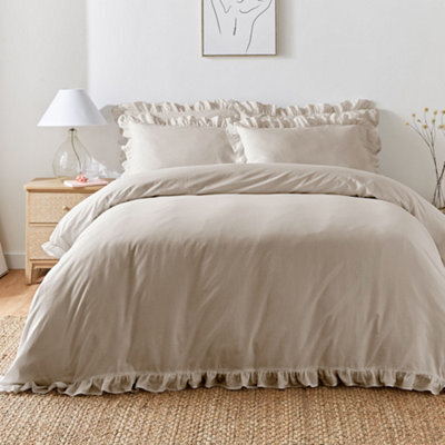 Appletree Cassia Frill 100% Cotton Relaxed Look Natural Duvet Cover Set - image 1