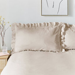 Appletree Cassia Frill 100% Cotton Relaxed Look Natural Duvet Cover Set - thumbnail 2