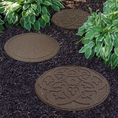 Stepping Stones Recycled Rubber Ornamental Path Eco Friendly Weatherproof With Scroll Design (X4 Earth) - image 1