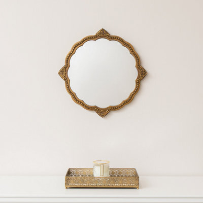 Melody Maison Ornate Antique Gold Round Scalloped Vintage Wall Mirror - 50Cm X 50Cm - image 1