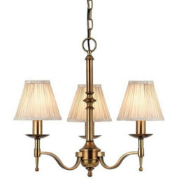 Avery Ceiling Pendant Chandelier Light 3 Lamp Antique Brass & Beige Pleat Shade - thumbnail 1