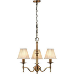 Avery Ceiling Pendant Chandelier Light 3 Lamp Antique Brass & Beige Pleat Shade - thumbnail 3