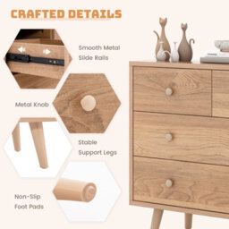 Costway 4-Drawer Dresser Chest Wooden Storage Drawer Cabinet Modern Beside Table - thumbnail 8