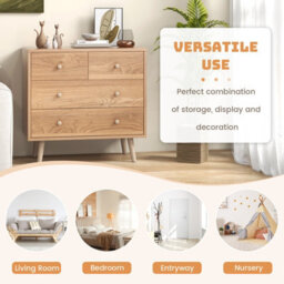 Costway 4-Drawer Dresser Chest Wooden Storage Drawer Cabinet Modern Beside Table - thumbnail 9