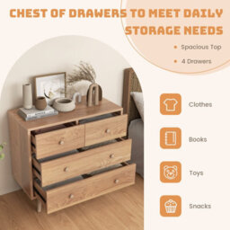Costway 4-Drawer Dresser Chest Wooden Storage Drawer Cabinet Modern Beside Table - thumbnail 6