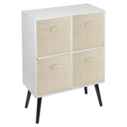 Urbn-Living Urbnliving 61Cm Height 4 Cube White Wooden Bookcase With Beech Legs Shelf Storage Beige Drawers