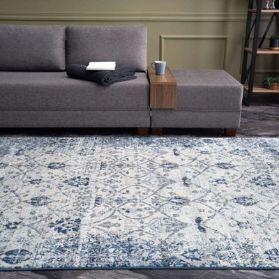 The Rugs Montana Navy Cream Oriental Area Rug And Runner Soft Durable Pet Friendly Easy To Clean Living Room Bedroom 4030 - image 1