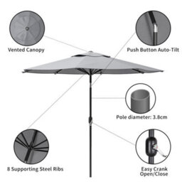 Living And Home 3M Large Rotating Garden Parasol Outdoor Beach Umbrella Patio Sun Shade Crank Tilt No Base, Light Grey - thumbnail 4