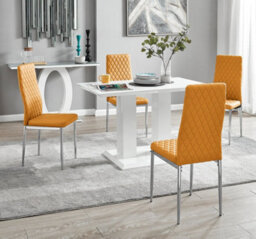 Furniturebox Uk 4 Seater Dining Set - Imperia White High Gloss Dining Table And Chairs - 4 Mustard Milan Chairs - thumbnail 1