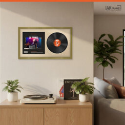 "30X17"" Gold Classic Vinyl Record Frame With Ivory Mount For 12 Inch Lp Album Cover & Disc - Ak Frames" - thumbnail 5