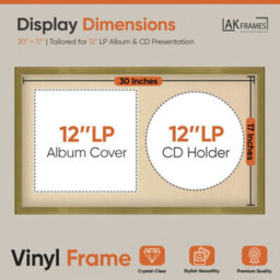 "30X17"" Gold Classic Vinyl Record Frame With Ivory Mount For 12 Inch Lp Album Cover & Disc - Ak Frames" - thumbnail 2