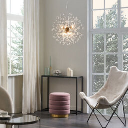 Beliani Crystaal 8-Bulb Crystal Bead Pendant Lamp, Gold Base, Contemporary Statement Lighting - thumbnail 1
