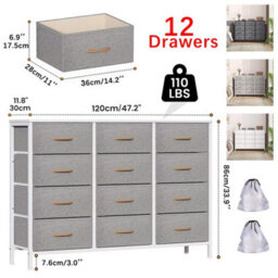 12 Drawer Dresser For Bedroom, Fabric Dressers & Chests Of Drawers - thumbnail 2