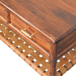 Artisan Furniture Solid Wood Regency Woven Console Table With 4-Drawers, Open Storage, Dark Brown - thumbnail 5