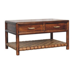 Artisan Furniture Solid Wood Regency Woven Console Table With 4-Drawers, Open Storage, Dark Brown - thumbnail 4
