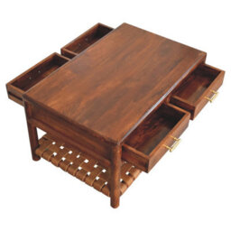 Artisan Furniture Solid Wood Regency Woven Console Table With 4-Drawers, Open Storage, Dark Brown - thumbnail 6