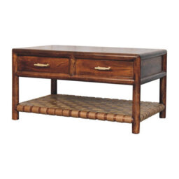 Artisan Furniture Solid Wood Regency Woven Console Table With 4-Drawers, Open Storage, Dark Brown - thumbnail 3