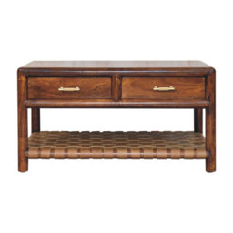 Artisan Furniture Solid Wood Regency Woven Console Table With 4-Drawers, Open Storage, Dark Brown - thumbnail 2