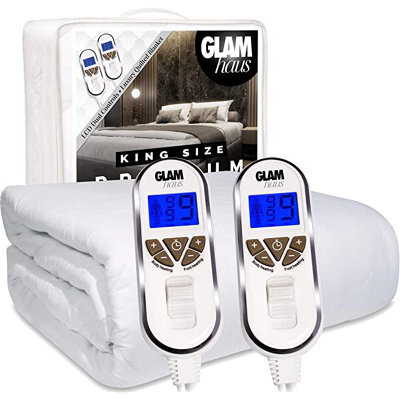 Glamhaus King Size Electric Blanket - Fitted Mattress Bed Cover - White Diamond Quilted - Settings For Feet And Body, Timer - image 1