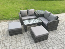 Fimous Rattan Wicker Garden Furniture Patio Conservatory Sofa Set With Rectangular Coffee Table Reclining Chair - thumbnail 2