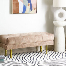 Wyld And Coco Taupe Velvet Tufted Bench With Gold Metal Legs, Medium Upholstered Bed Stool 117 X 40 X 44 Cm - thumbnail 2