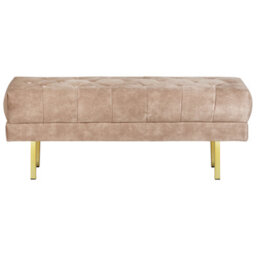 Wyld And Coco Taupe Velvet Tufted Bench With Gold Metal Legs, Medium Upholstered Bed Stool 117 X 40 X 44 Cm - thumbnail 1