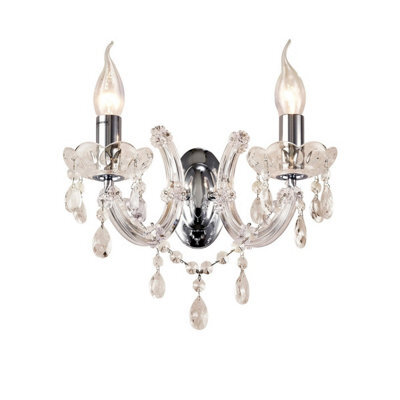 Luminosa Lighting Luminosa Gabrielle Wall Lamp 2 Light E14 Glass Sconce & Glass Droplets/polished Chrome - image 1