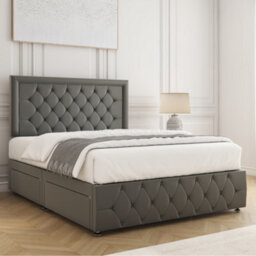 Bsspoke Lena Divan Bed Set Grey Plush Velvet With 24Inch Headboard & Footboard 2 Drawers Same Side & Mattress In All Sizes - thumbnail 3
