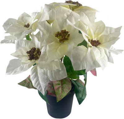 "GreenBrokers 18""/46Cm Artificial Decorative White Poinsettia Flower In Pot"