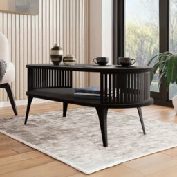 Roenni Oval Coffee Table Modern With Open Storage Space Black With Black Knurl - thumbnail 2