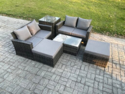 Fimous Outdoor Rattan Garden Furniture Set 6 Seater Patio Lounge Sofa Set With Side Table Coffee Table 2 Big Footstool - thumbnail 2