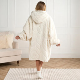 OHS Oversized Hoodie Blanket Giant Fleece Supersoft Braided Wearable Throw, Cream - thumbnail 4