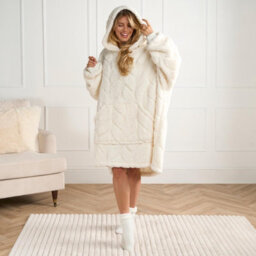 OHS Oversized Hoodie Blanket Giant Fleece Supersoft Braided Wearable Throw, Cream - thumbnail 2