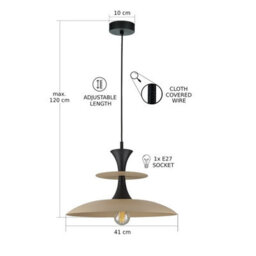 Luminosa Lighting Luminosa Celesta Dome Pendant Ceiling Light Beige, Black 1X E27 - thumbnail 3