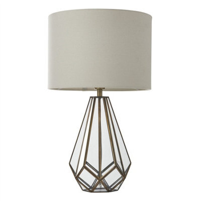 First Choice Lighting Polly - Antique Brass 50Cm Table Lamp With Faux Linen Shade - image 1