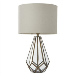 First Choice Lighting Polly - Antique Brass 50Cm Table Lamp With Faux Linen Shade - thumbnail 1