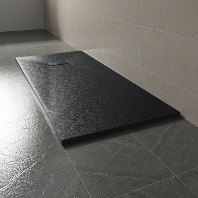 Sundaze 1700 X 800mm Smc Black Rectangle Slate Effect Bathroom Shower Tray - image 1