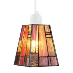 Happy Homewares Art Denergy Savingtiffany Glass Pendant Shade With Orange And Amber Panels - thumbnail 4