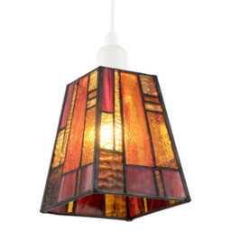 Happy Homewares Art Denergy Savingtiffany Glass Pendant Shade With Orange And Amber Panels - thumbnail 2
