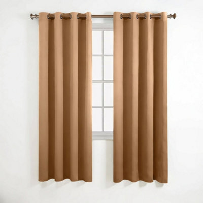 Aspire Homeware Plain Room Darkening Blackout Eyelet Curtain Pair Beige (W)168Cm X (D)137Cm With Tie Back Pair - image 1